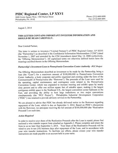 賓州費(fèi)城會(huì)議中心PIDC 26-Capital repayment